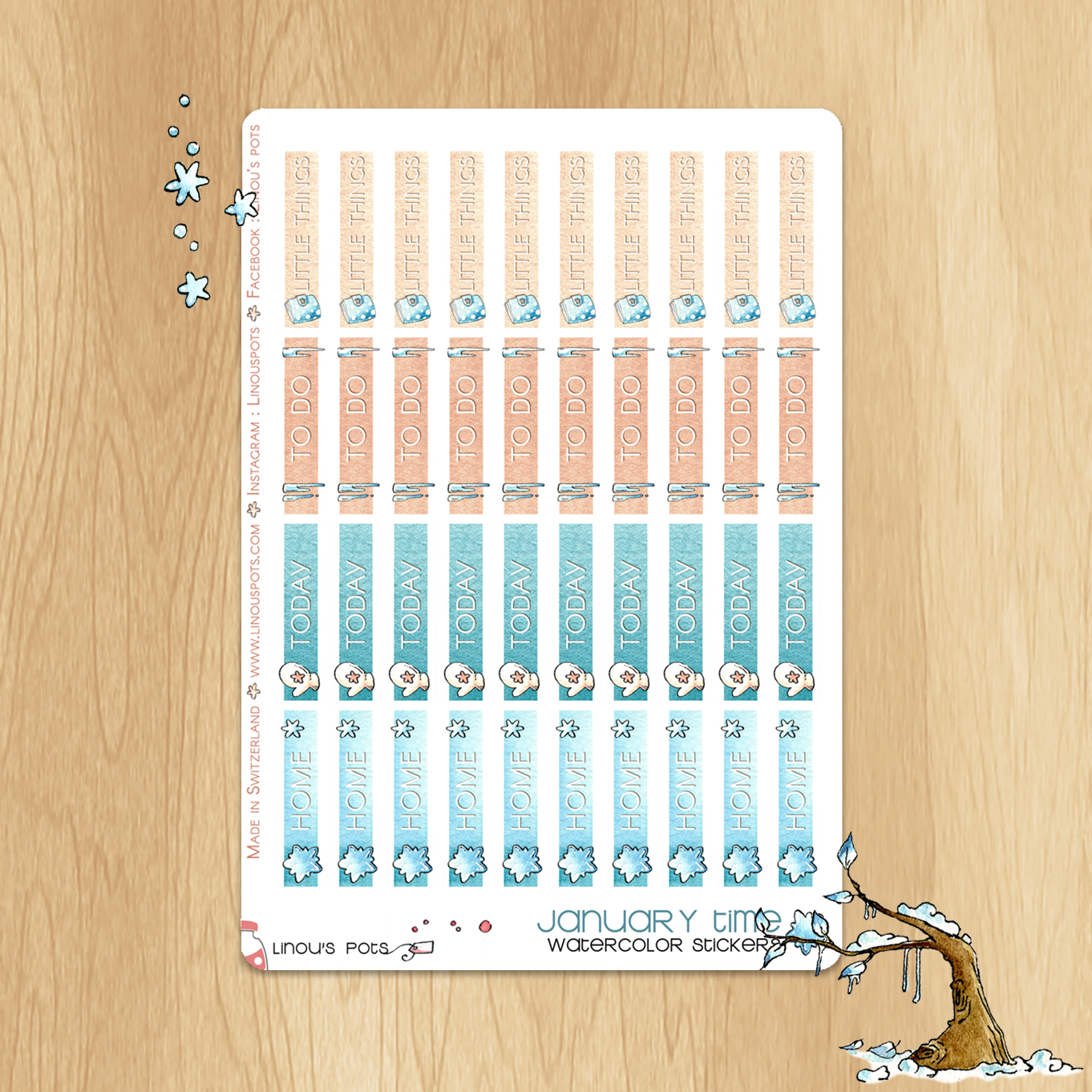 Frosty Times - Watercolor Planner Stickers - 1,5&#39;&#39; Headers