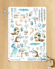 Frosty Times - Decorative Watercolor Stickers - Raccoons Under Snow