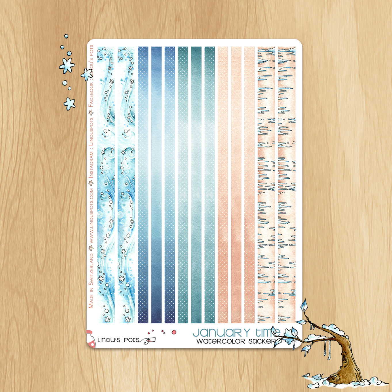 Frosty Times - Watercolor Planner Sticker s- 13 Washis Stickers