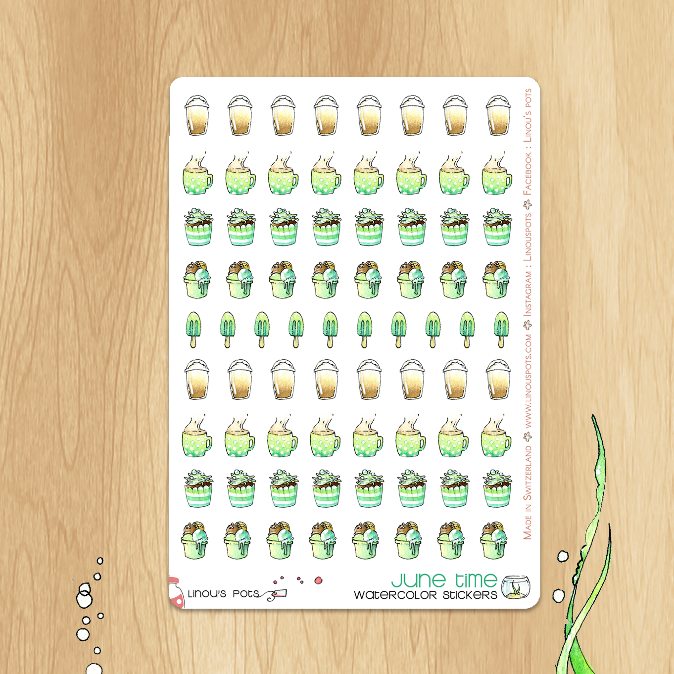 Happy Otters - Decorative Watercolor Stickers - Drinks and Ice Creams