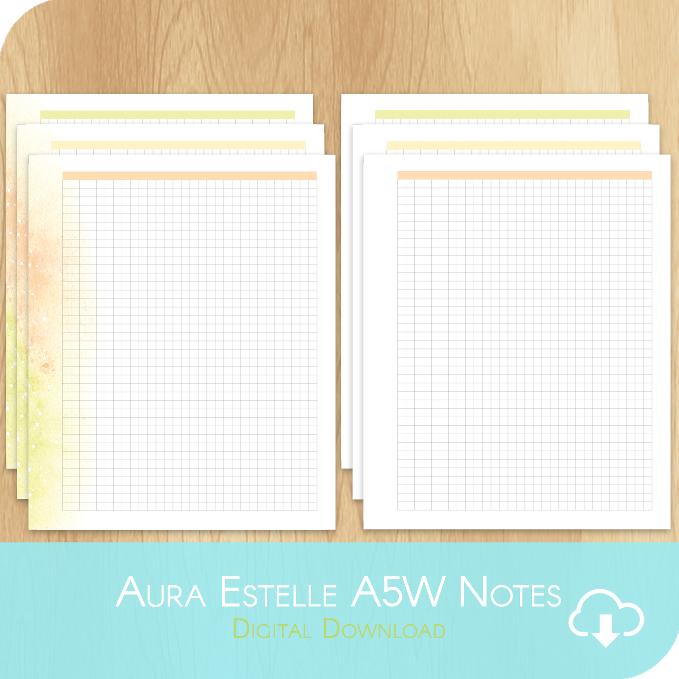 Off The Clock - Printable Aura Estelle A5 Wide Size - 2x3 Grid Notes Pages