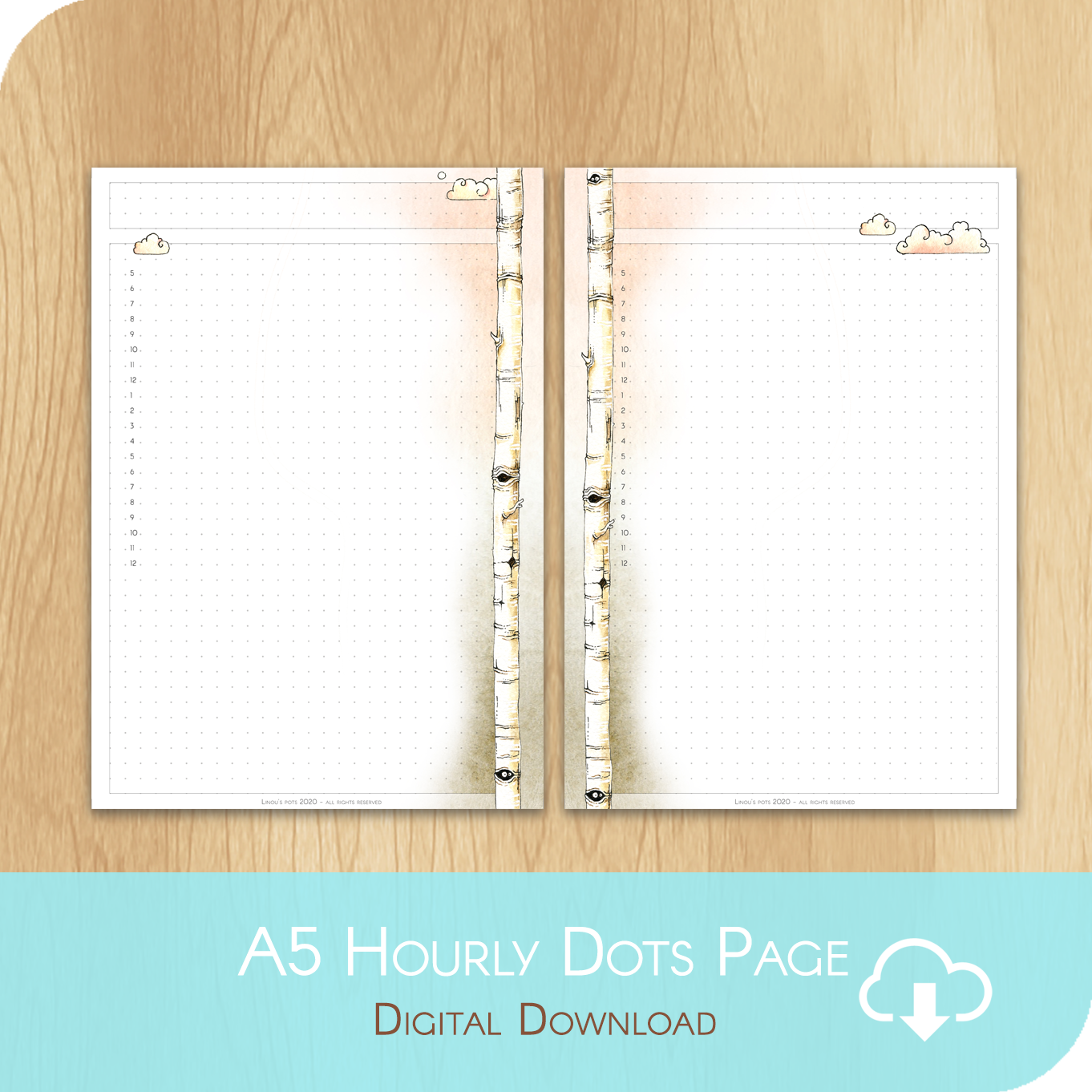 Love Is In The Air  - Printable A5 Dots Hourly Page - White Version