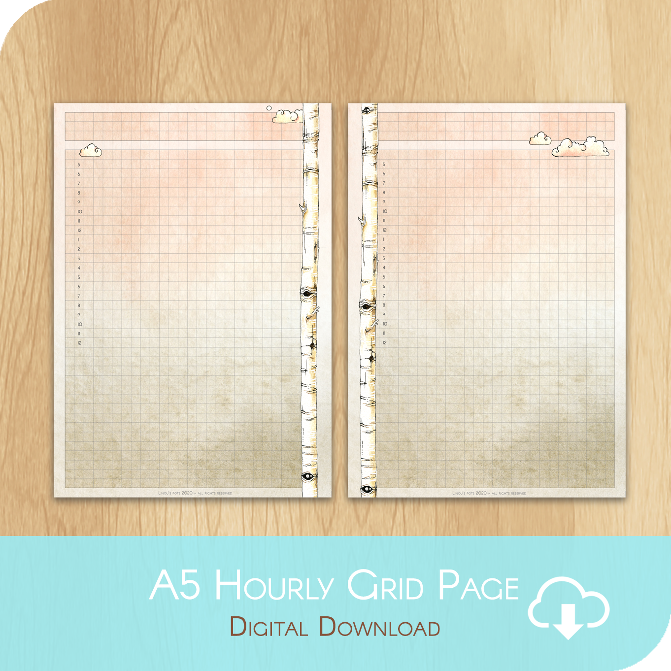 Love Is In The Air - Printable A5 Grid Hourly Page
