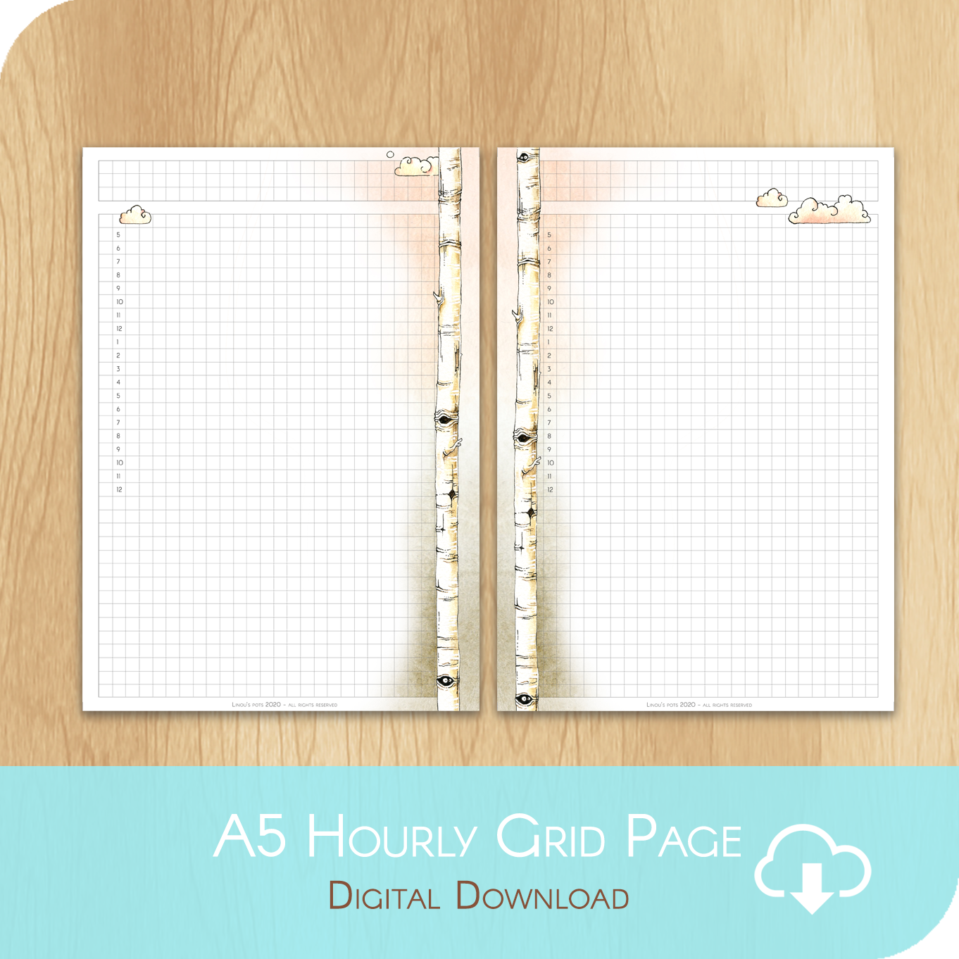 Love Is In The Air - Printable A5 Grid Hourly Page - White Version
