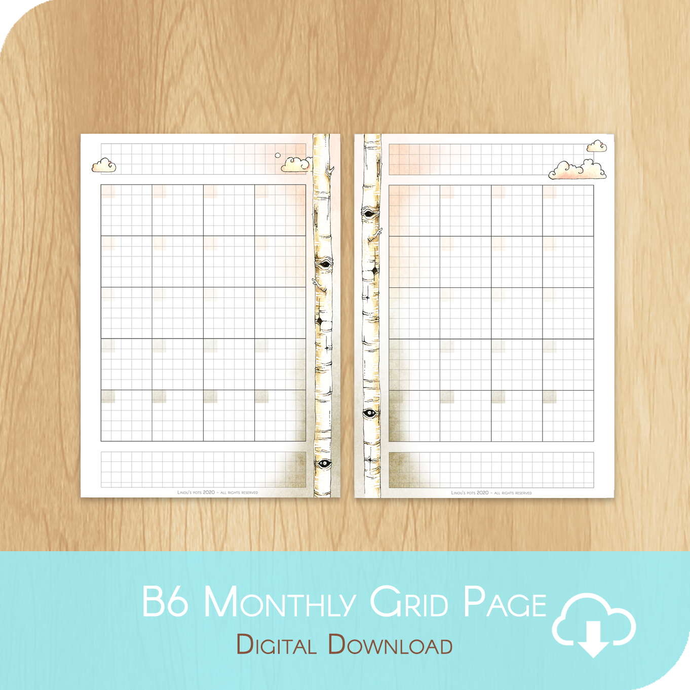 Love Is In The Air - Printable B6 Grid Undated Monthly - 1 Month on 2 Pages