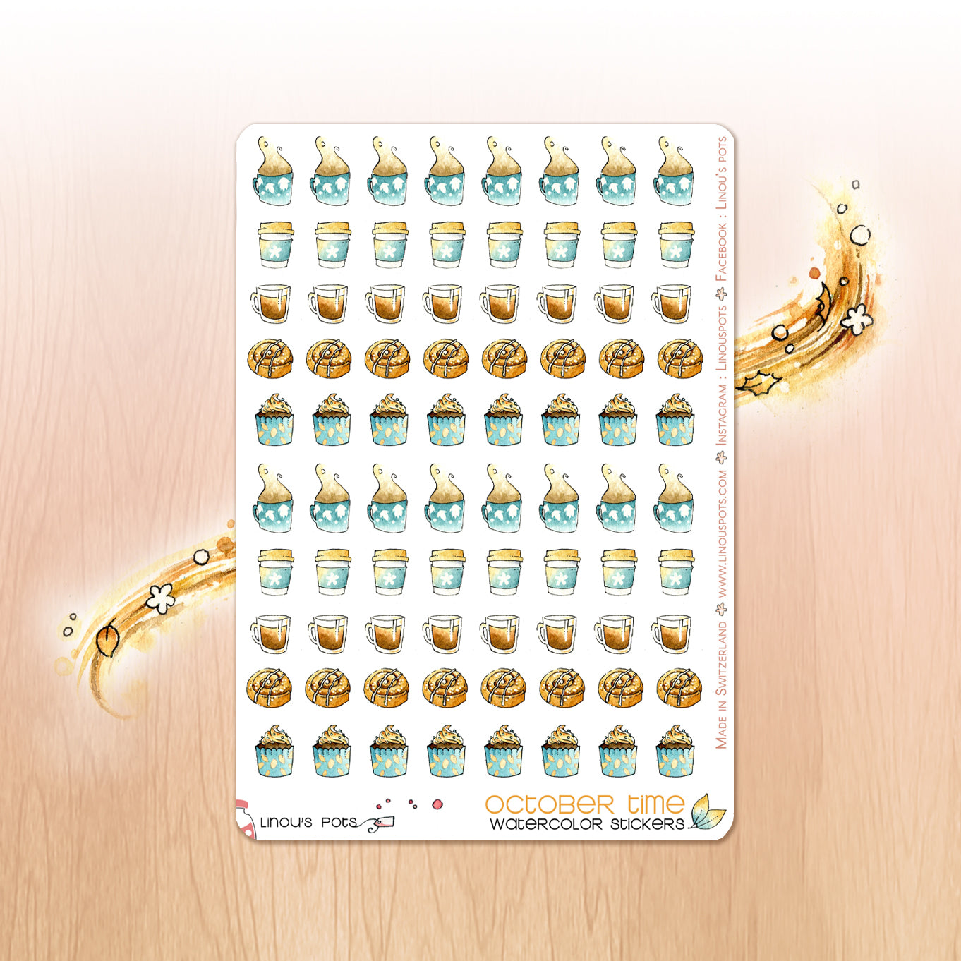 Hot beverages watercolor stickers for planner 