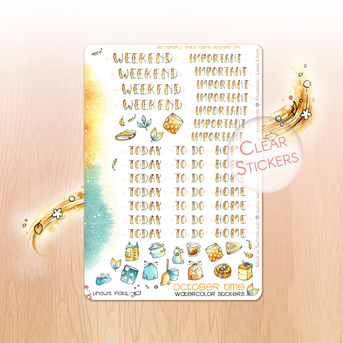 Watercolor headers stickers for Fall