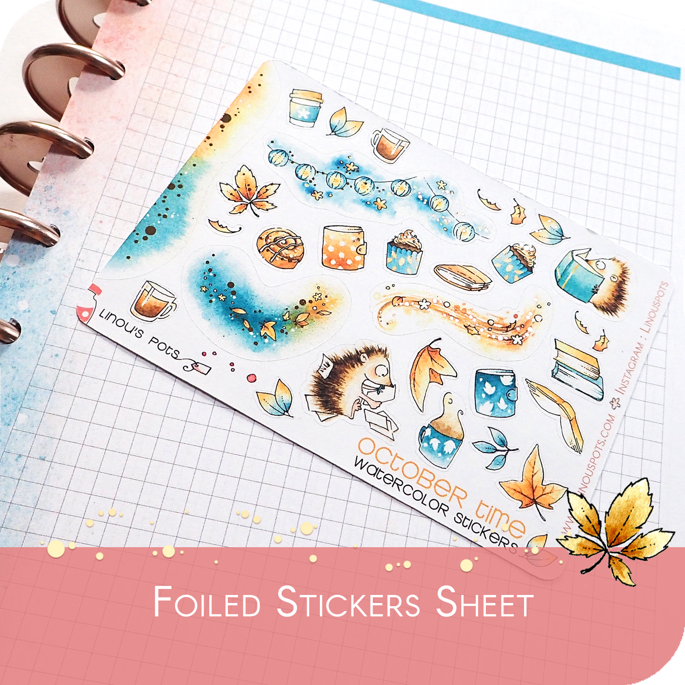 Studious Hedgehogs - MINI SHEET - Decorative Watercolor Stickers with Foil