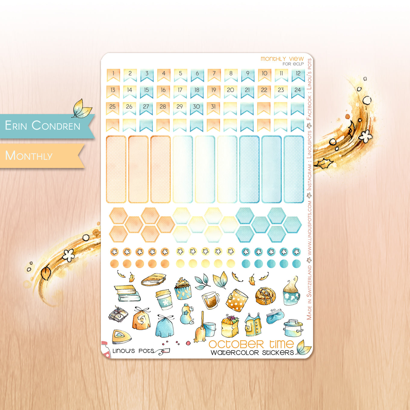 Monthly quarter boxes stickers for Erin Condren - Fall theme