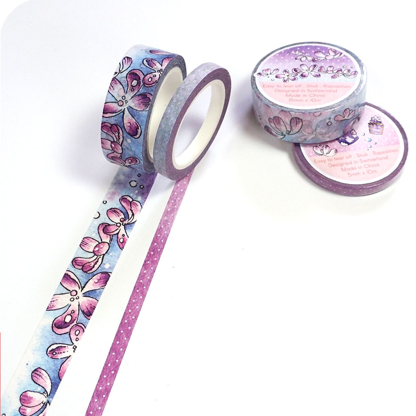 Buzzing In The Rain - Washi Tape with Purple Flowers