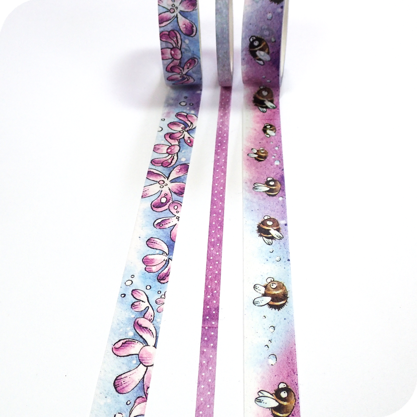 Buzzing In The Rain - Washi Tape with Purple Flowers